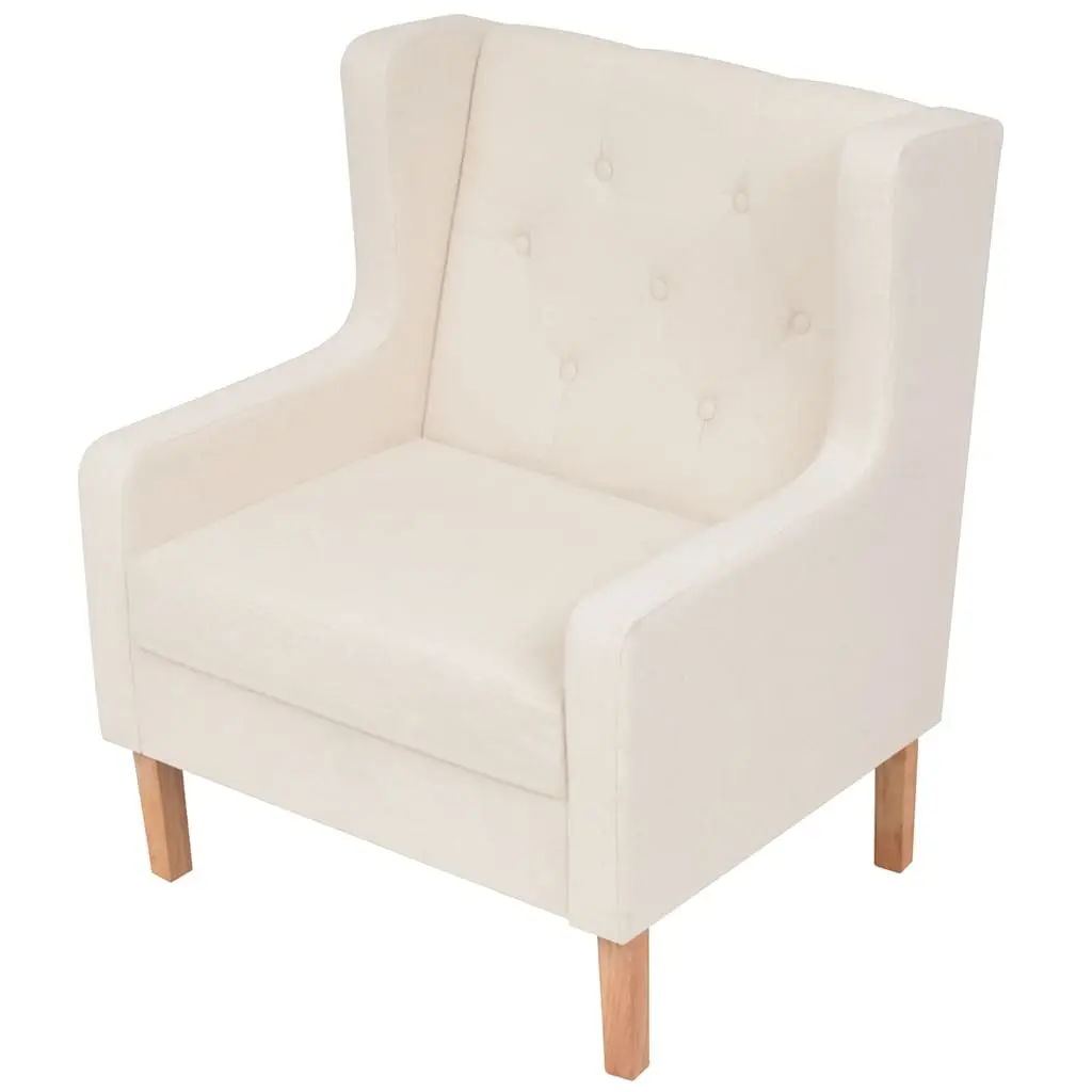 2-Piece Fabric Sofa Set with Armchair 3-Seater Lounge Cream White Living Room