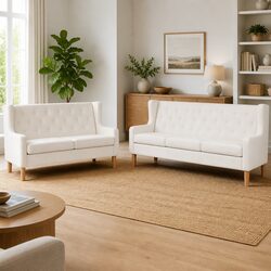 Your Ideal White Fabric Sofa Set: 2-Piece Design