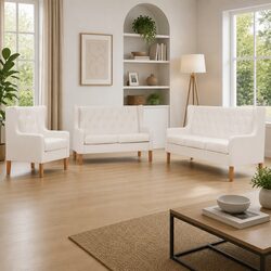Elegant 3-Piece White Sofa Set: Armchair & Sofas