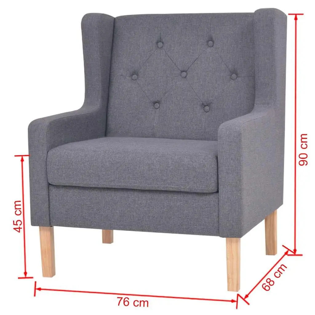 Grey Fabric Sofa Set 2 Pieces Armchair 3-Seater