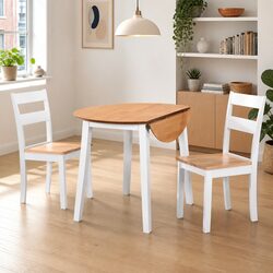Dining Set 3 Pieces Drop-Leaf Table Chairs White Kitchen Furniture Compact
