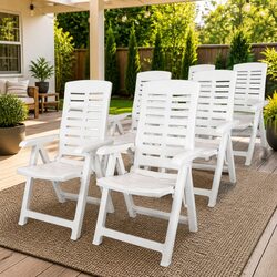 Outdoor Reclining Garden Chairs Set 6 pcs Plastic White Folding Patio Seating