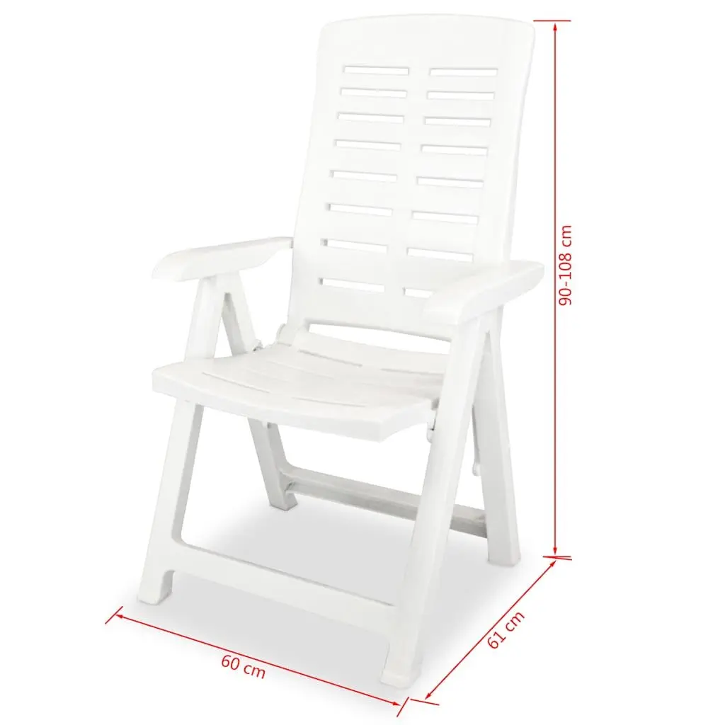 Outdoor Dining Set Folding Reclining 5 Piece White Plastic Table Chairs