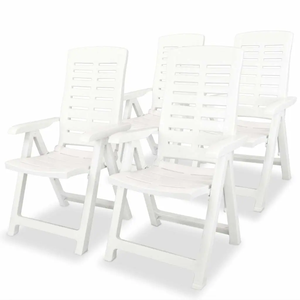Outdoor Dining Set Folding Reclining 5 Piece White Plastic Table Chairs