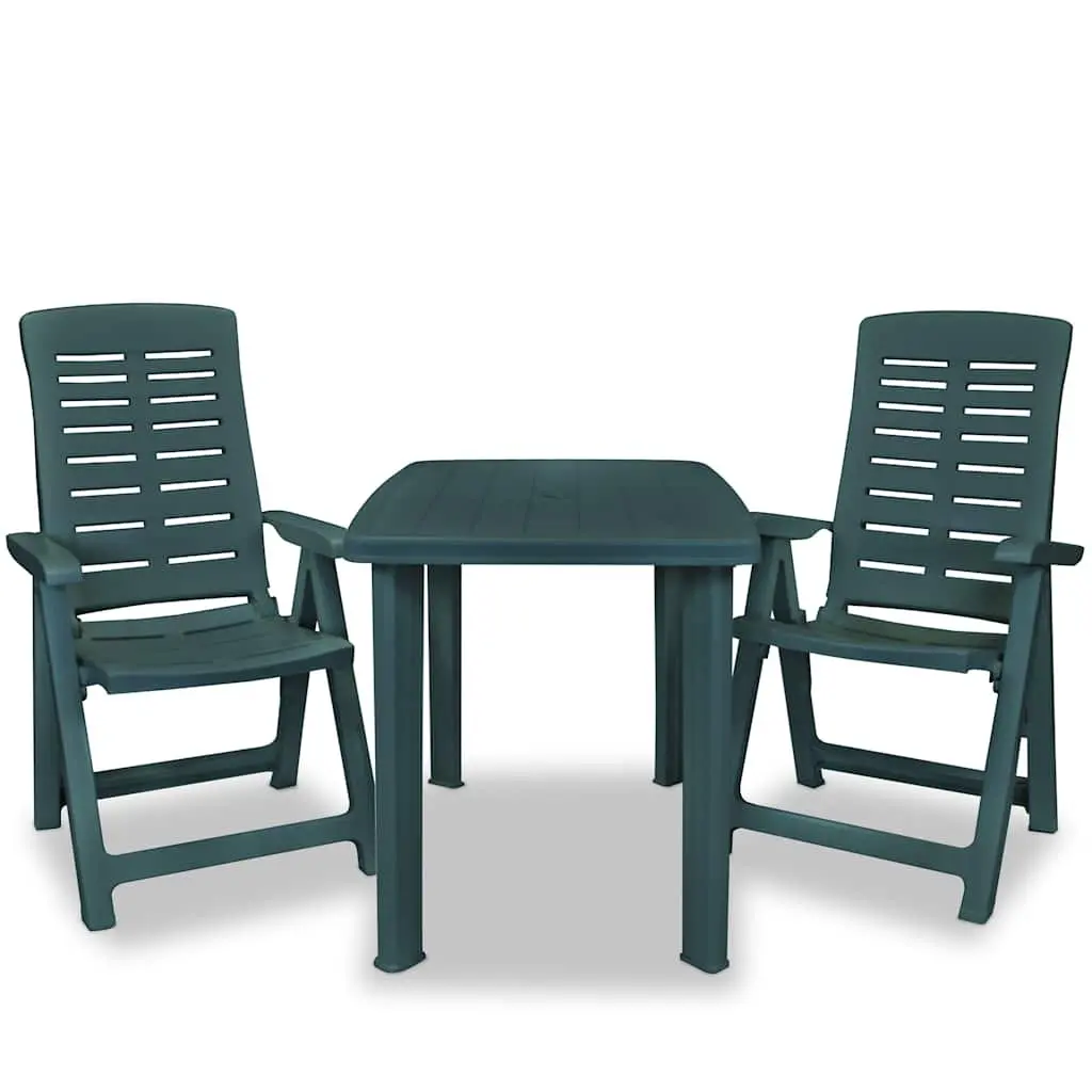 3 Piece Outdoor Bistro Set Garden Patio Dining Table 2 Folding Chairs Green