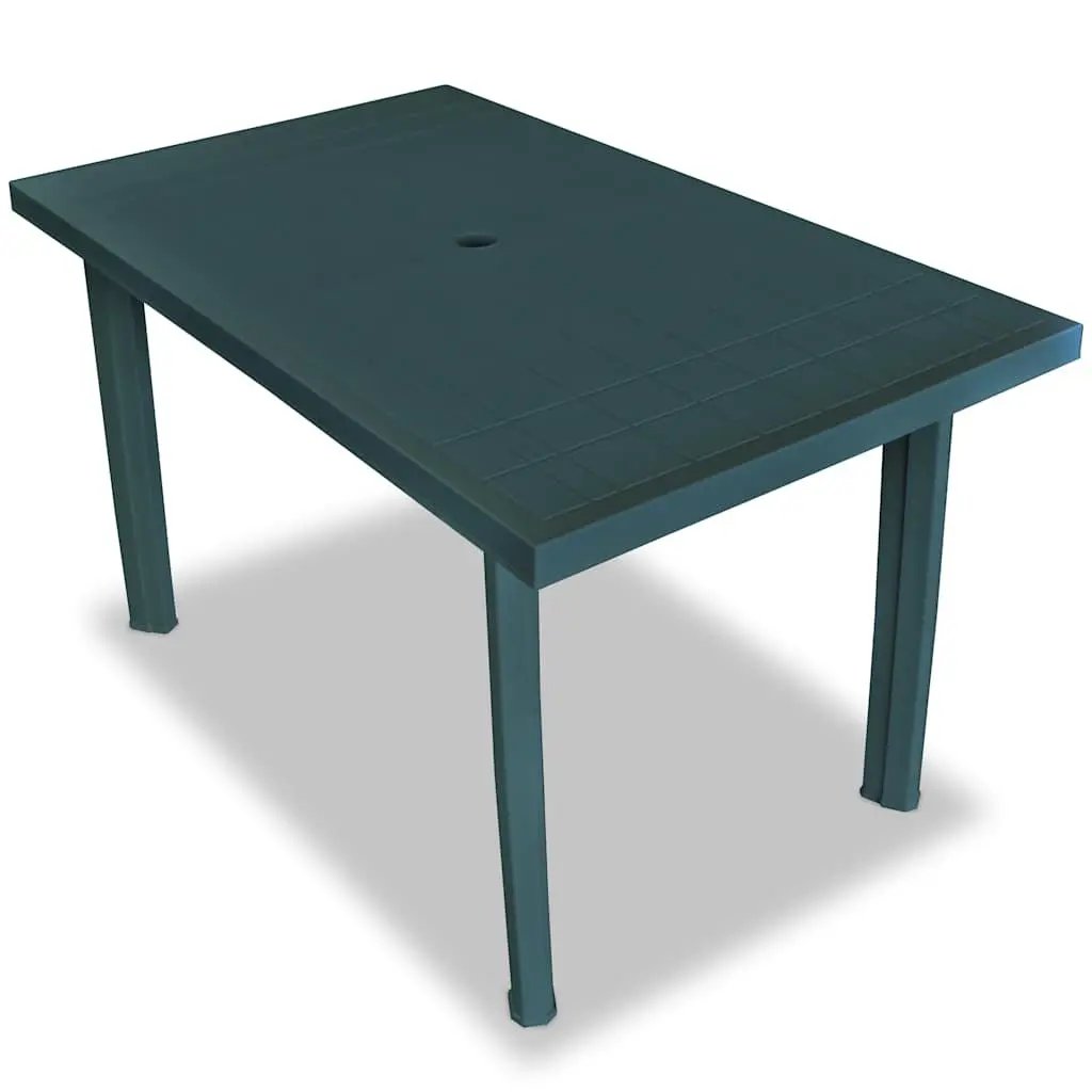 5 Piece Outdoor Dining Set Weather Resistant Green Patio Table with Umbrella Hole and Four Folding Chairs
