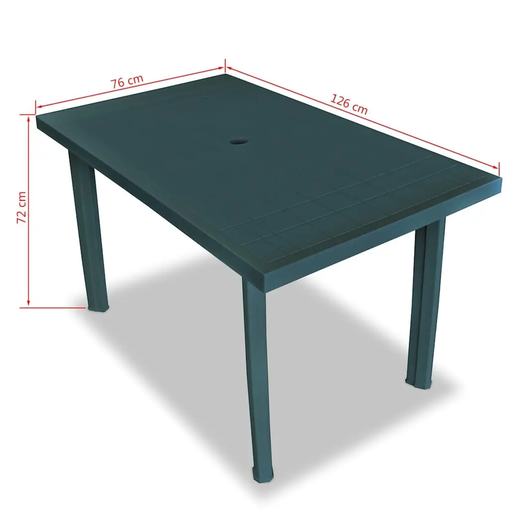 5 Piece Outdoor Dining Set Weather Resistant Green Patio Table with Umbrella Hole and Four Folding Chairs