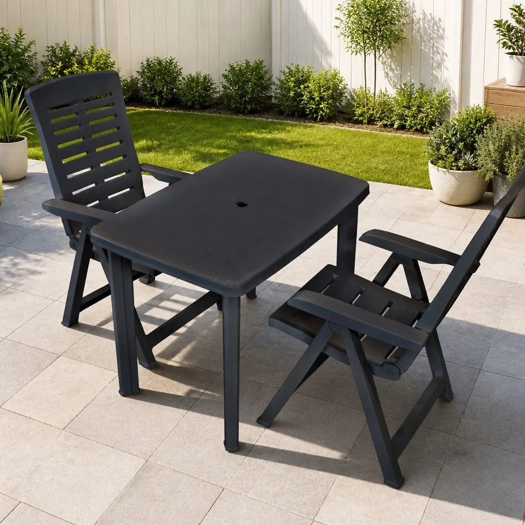 Outdoor Bistro Set Folding Anthracite 3 Piece Garden Patio Dining Table Chairs
