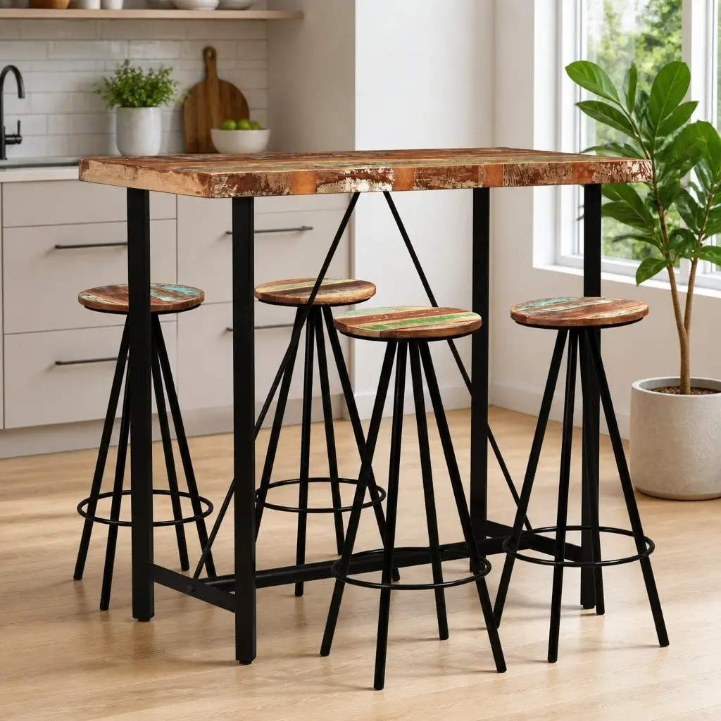 Bar Set Industrial Style Solid Reclaimed Wood 5 Piece Brown
