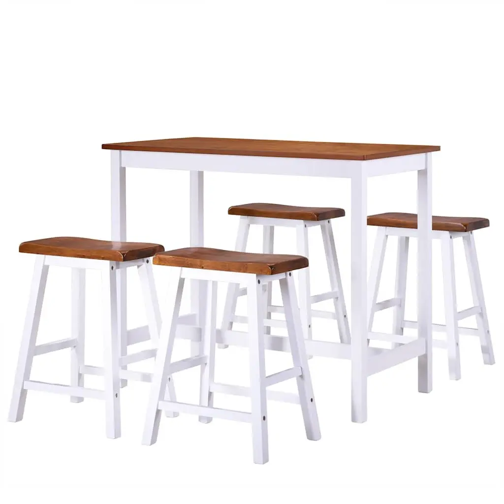 Bar Table and Stool Set Solid Wood 5 Pieces Brown
