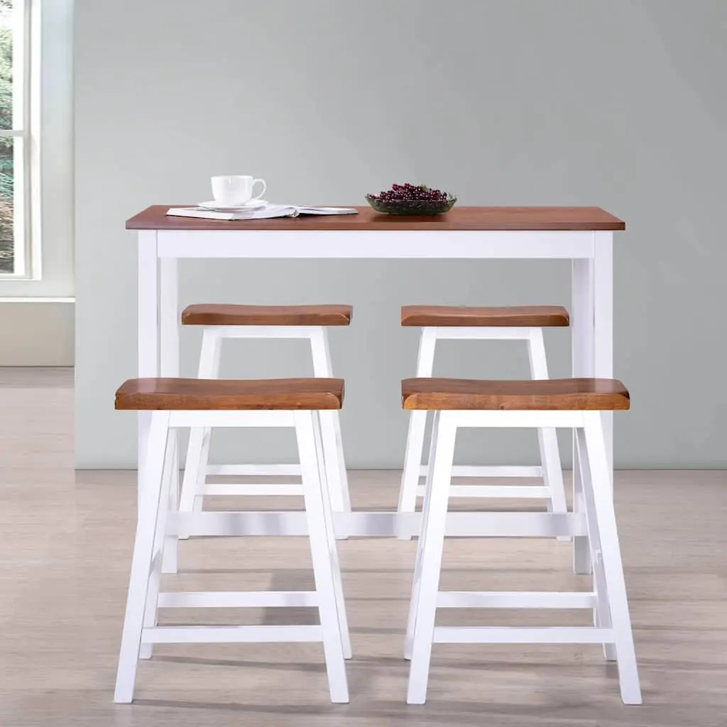 Bar Table and Stool Set Solid Wood 5 Pieces Brown