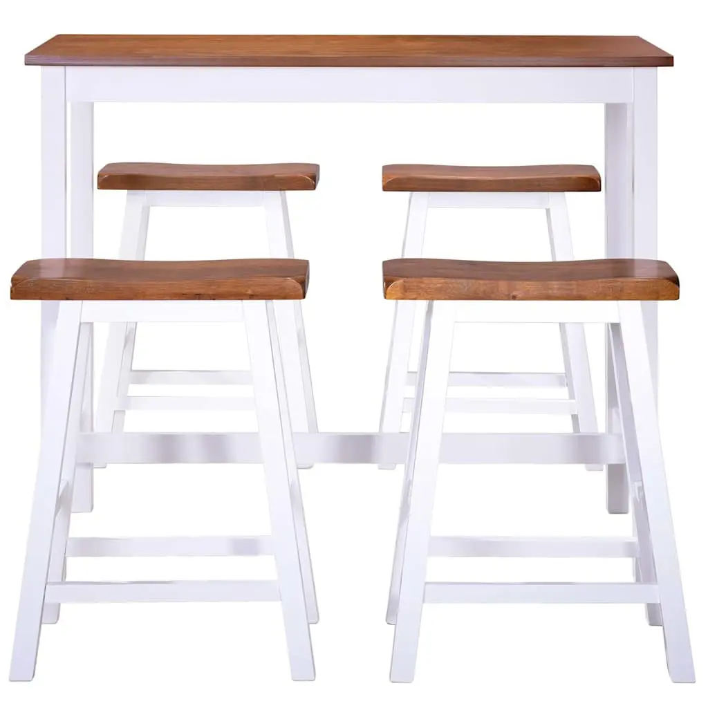 Bar Table and Stool Set Solid Wood 5 Pieces Brown