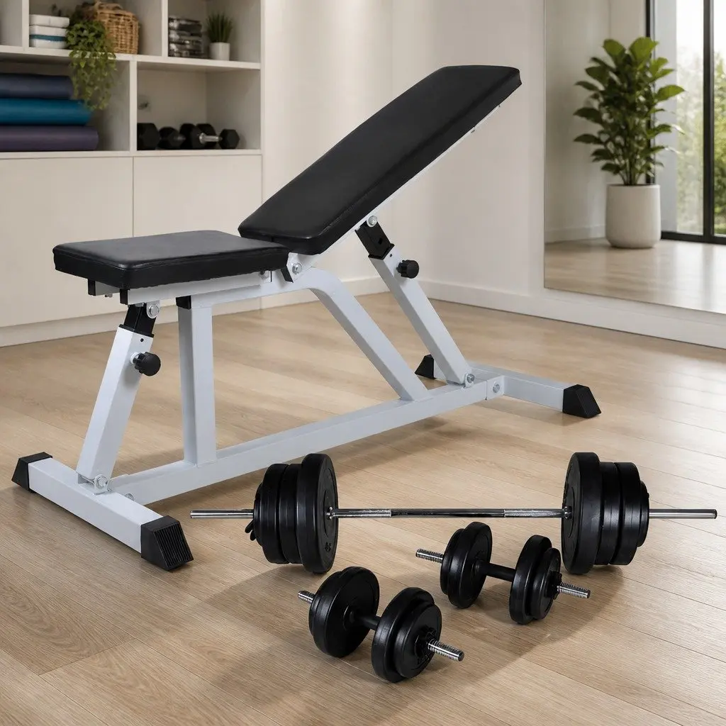 Workout Bench Adjustable Backrest Steel Frame Home Gym Weight Set 60.5kg