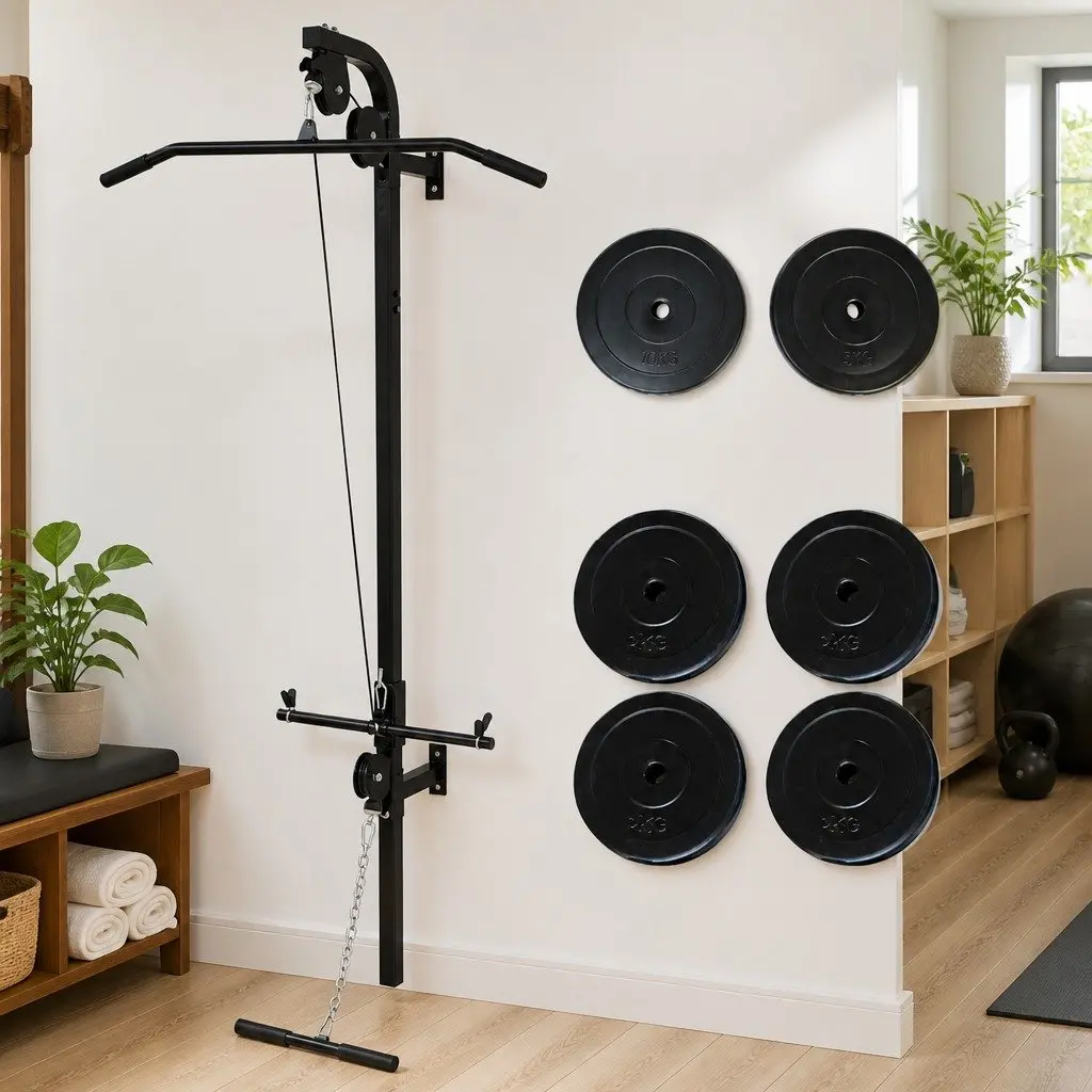 Wall-mounted Power Tower Lat Pull-down Cable Machine Home Gym Strength Training