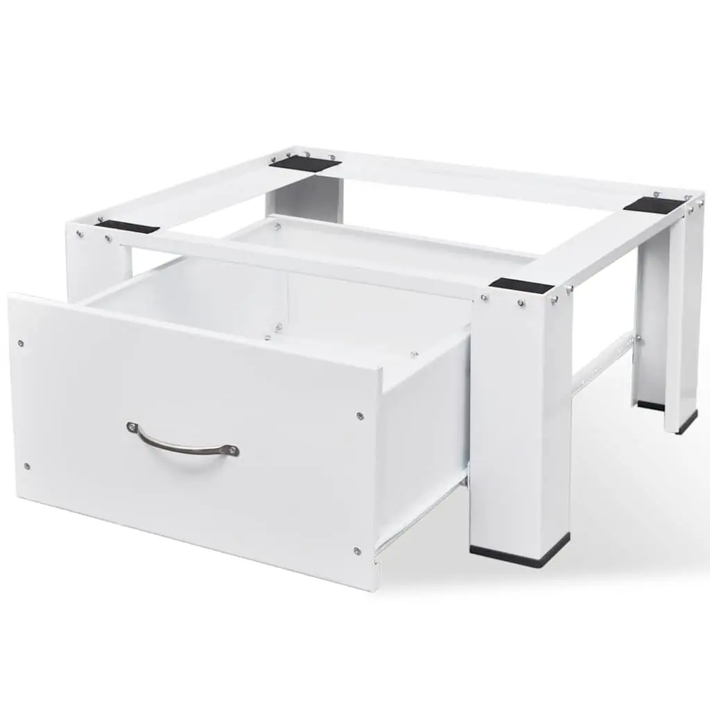 Washing Machine Stand with Storage Drawer Ergonomic Elevation White Steel