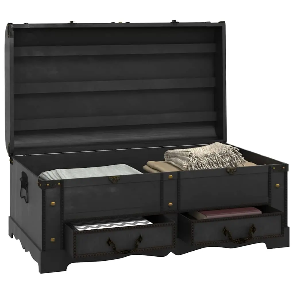 Storage Chest Wooden Treasure Box Black Vintage Retro Design Coffee Table