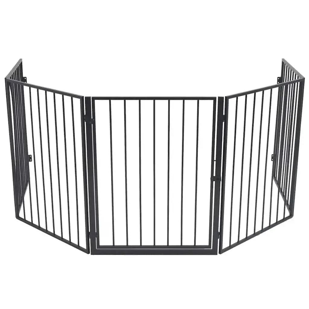 Fireplace Fence Black Steel Guard Screen with Swing Gate Door Barrier