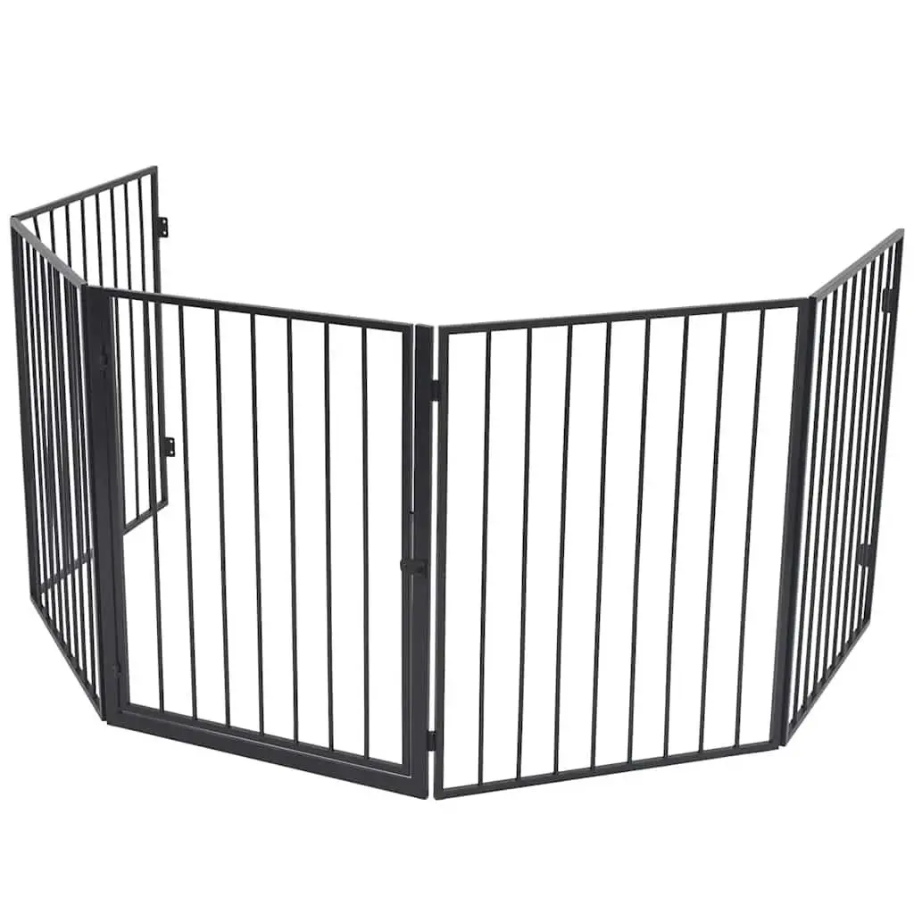 Fireplace Fence Black Steel Guard Screen with Swing Gate Door Barrier