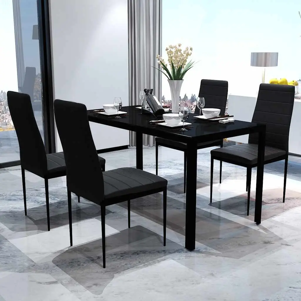 Dining Set Modern Black 5 Pieces Kitchen Table and Chairs Artificial Leather