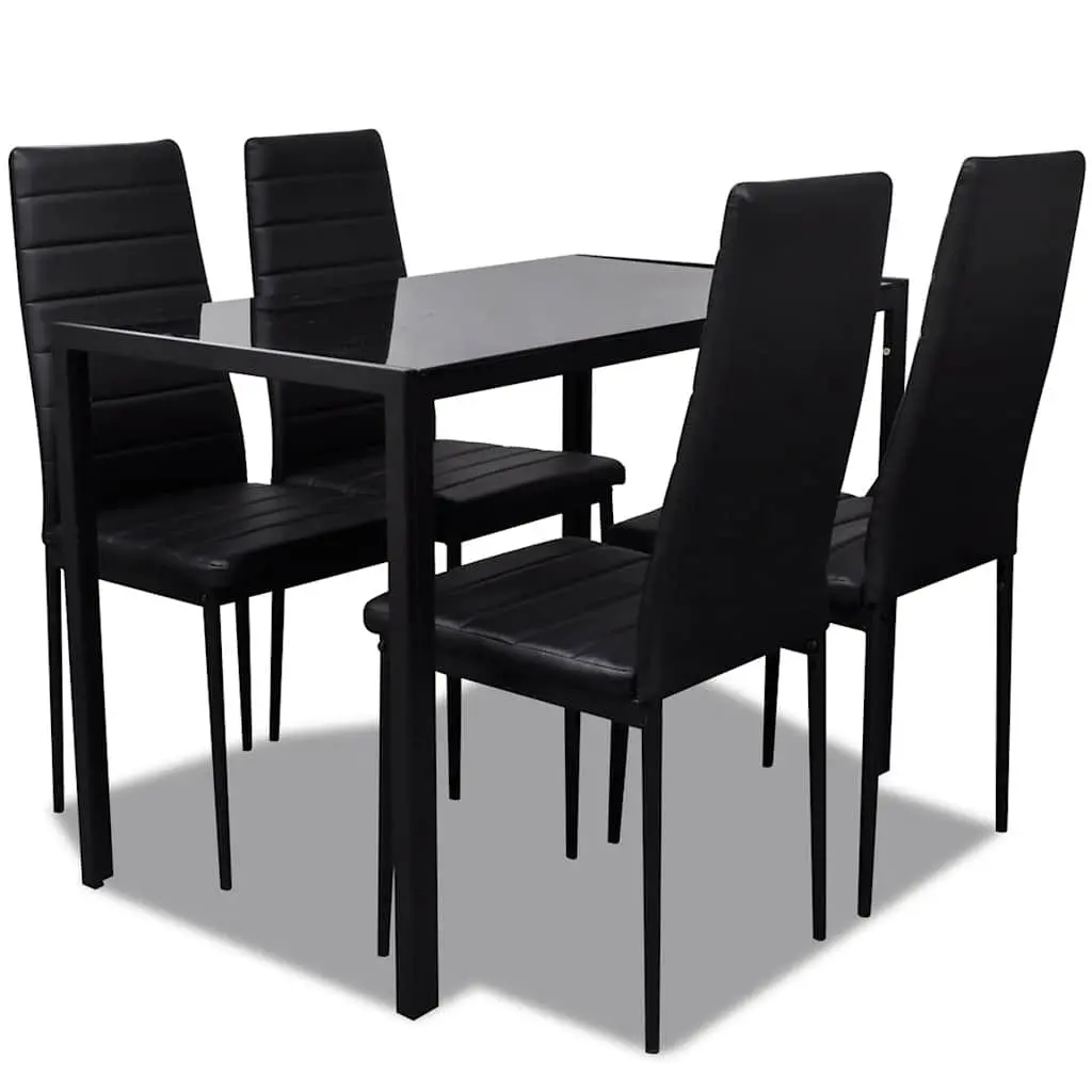 Dining Set Modern Black 5 Pieces Kitchen Table and Chairs Artificial Leather