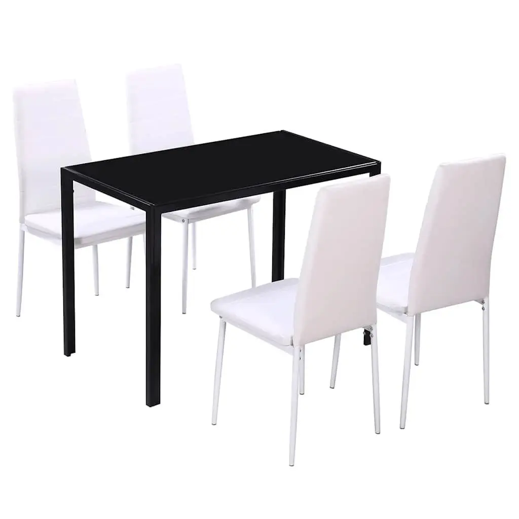 Dining Set 5 Pieces Kitchen Table Chairs Artificial Leather Black White Modern