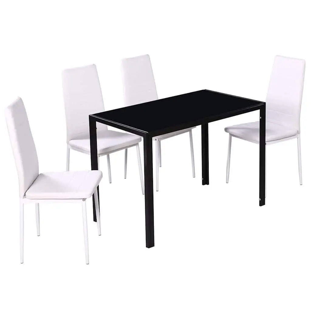 Dining Set 5 Pieces Kitchen Table Chairs Artificial Leather Black White Modern