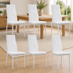 Dining Chairs Set of 6 White Faux Leather Kitchen Room Furniture Modern Design