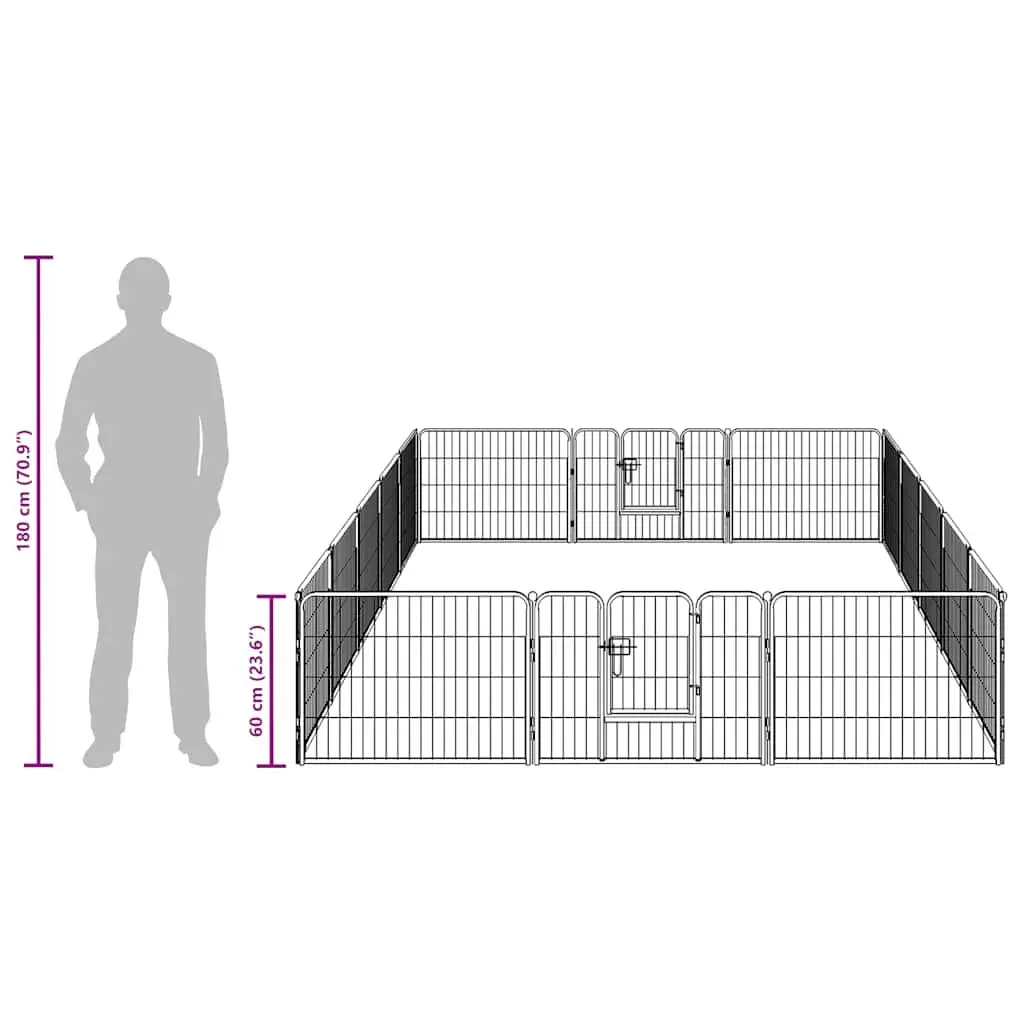 Dog Playpen 16 Panels Heavy-Duty Steel Outdoor Indoor Exercise Enclosure 60 x 80 cm