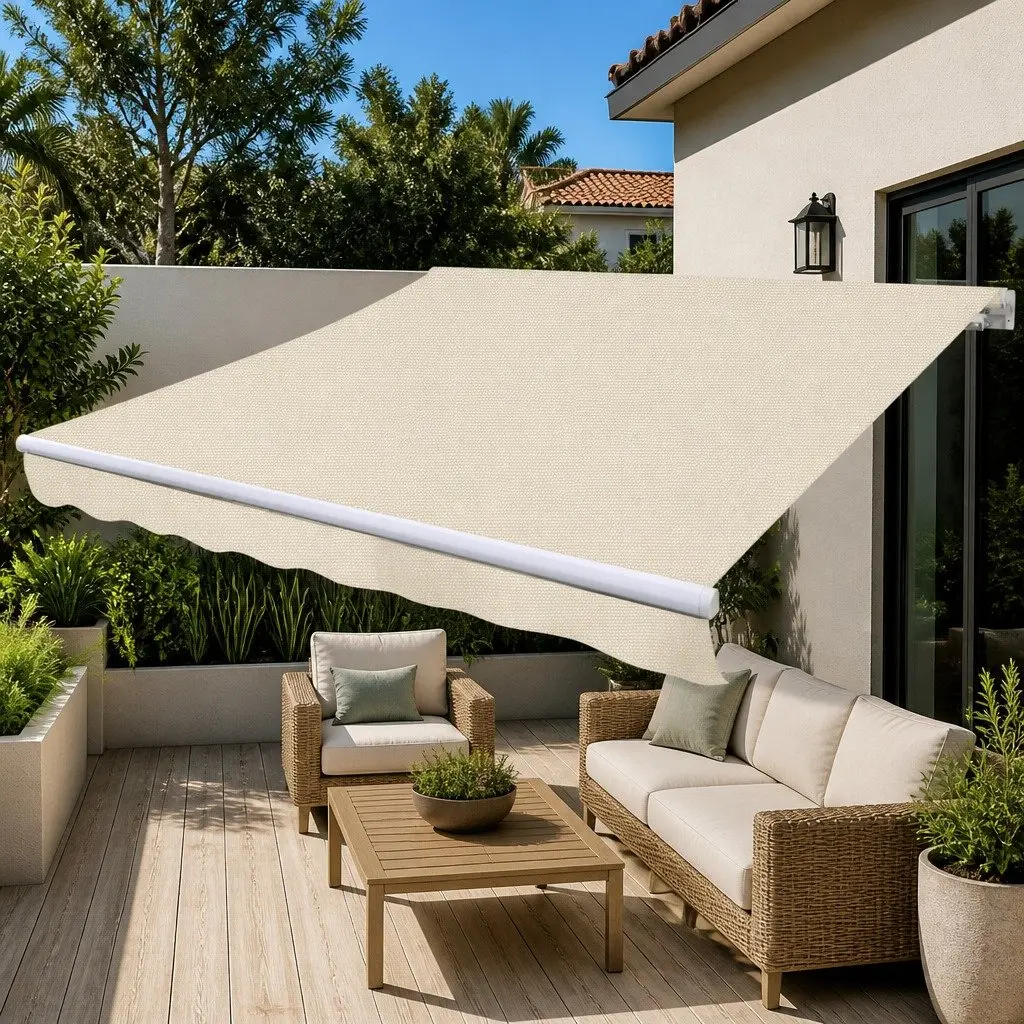 Folding Awning Manual Operation 300cm Cream Outdoor Patio Garden Shade