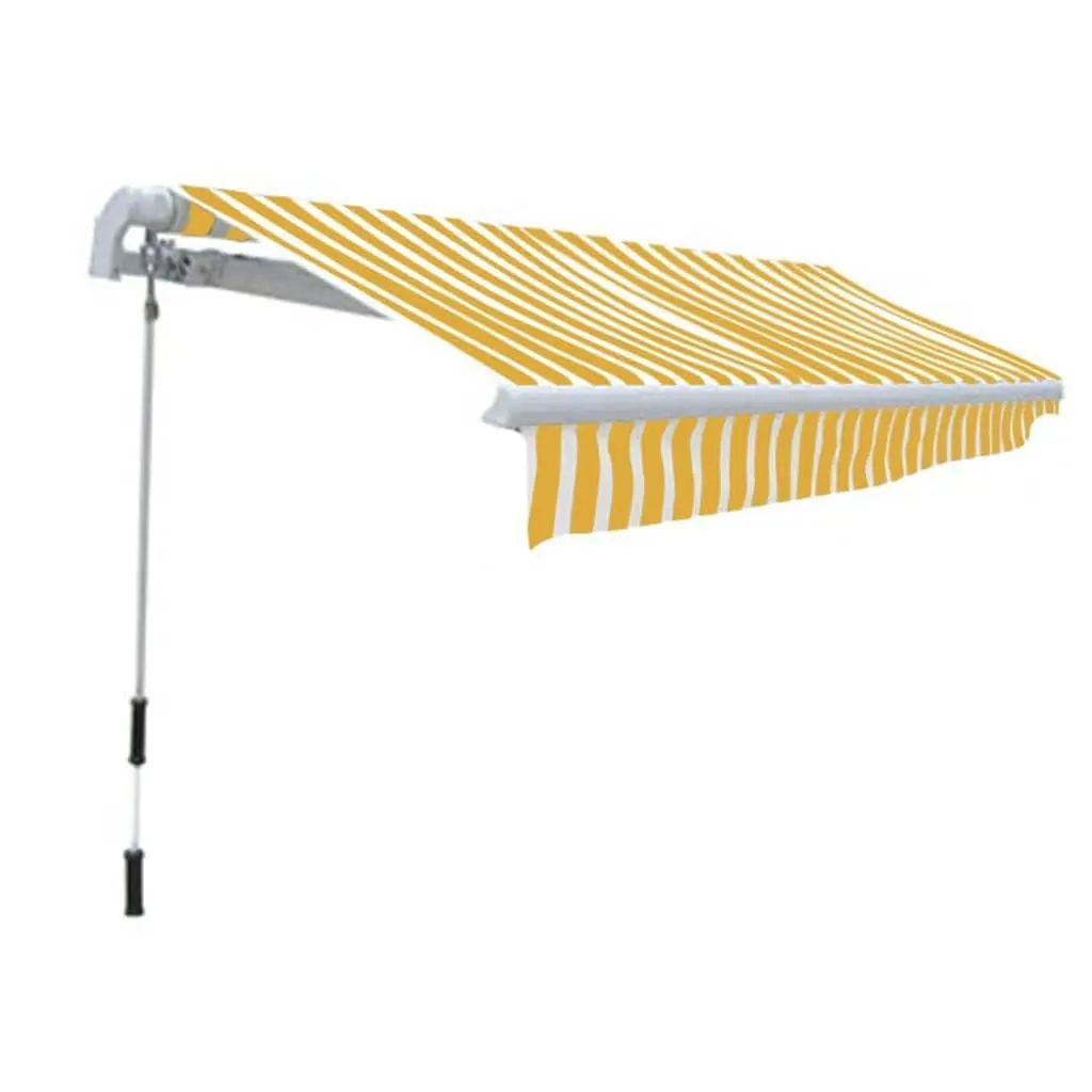 Folding Manual Awning 300cm Garden Patio Outdoor Sun Shade Yellow White