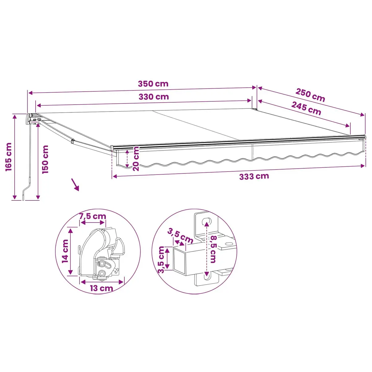 300cm Folding Awning for Shade