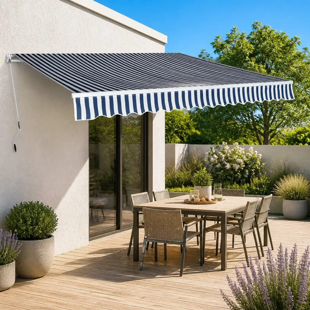 Folding Awning Adjustable 400cm Blue White