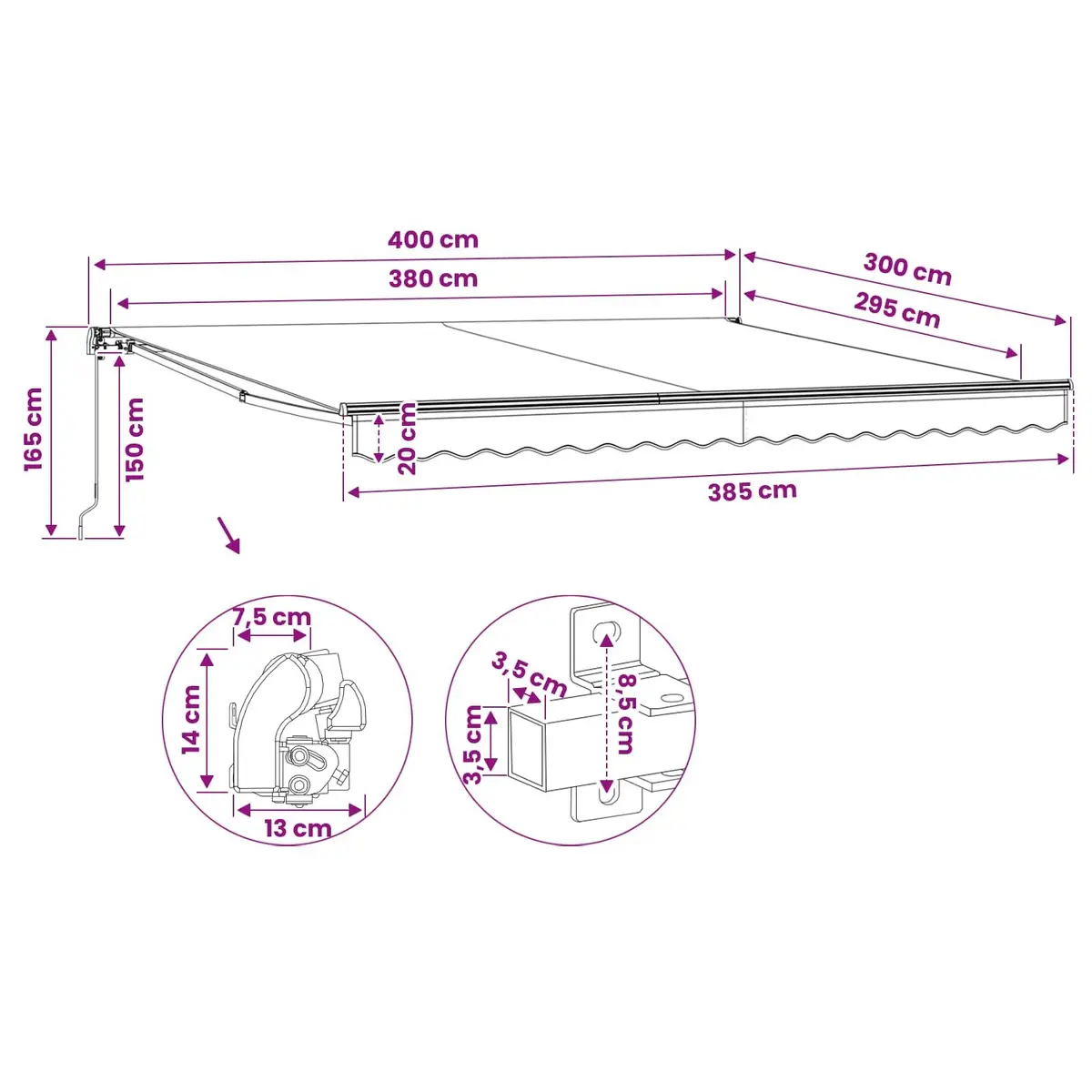 Manual Folding Awning Adjustable 400cm Anthracite Shade