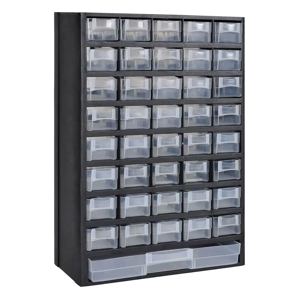 Plastic Tool Storage Cabinet Organizer 41 Drawers Black 2 Pieces