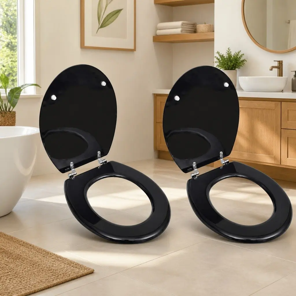 Toilet Seats with Lids Black 2 Pack Universal Bathroom Fixture Easy Install