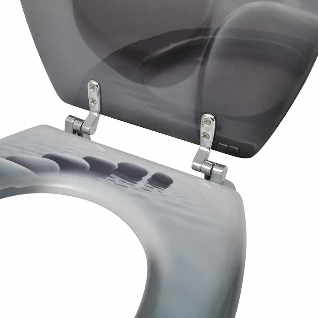 Toilet Seats with Lids Grey MDF Adjustable Hinges 2 Pack