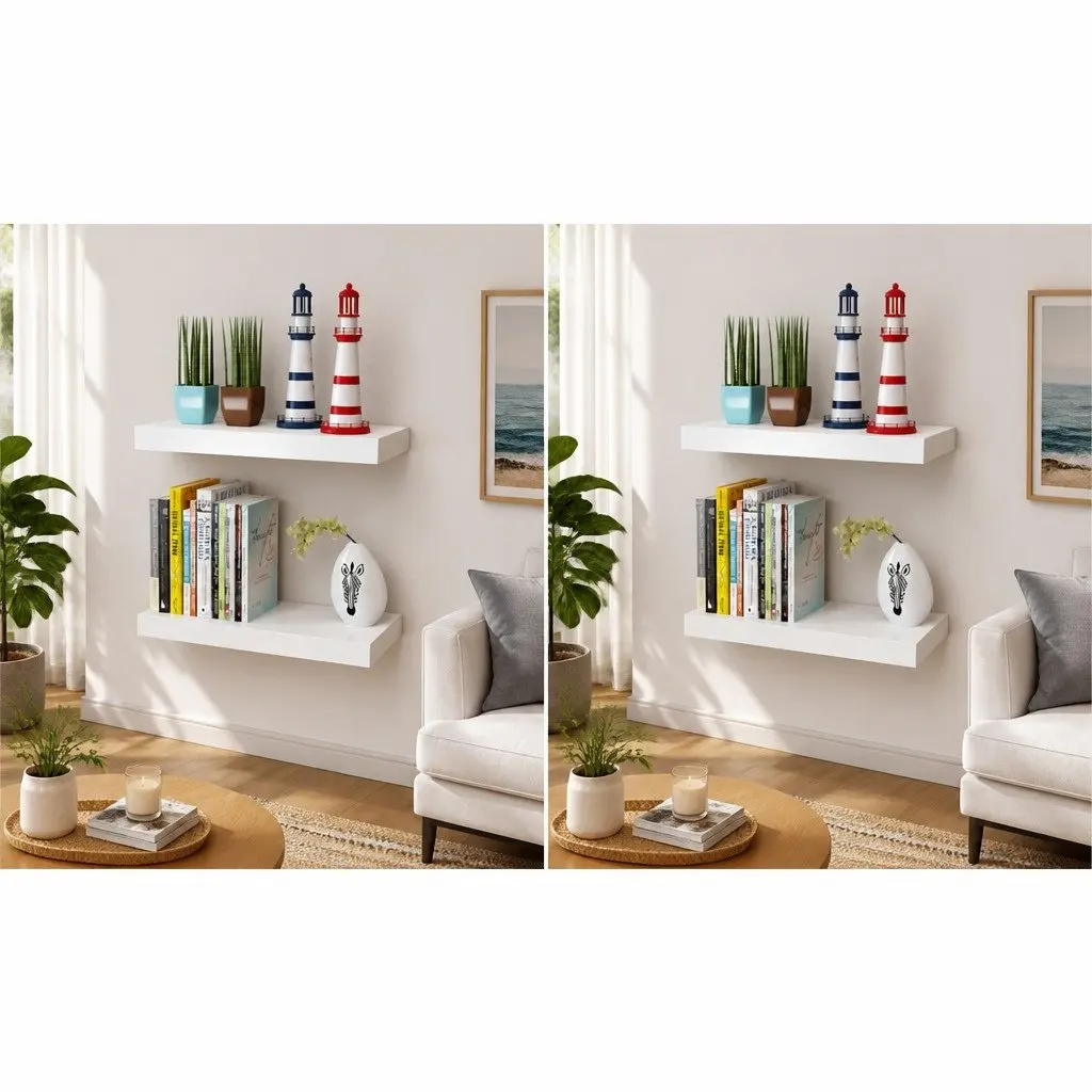 Wall Shelves Floating Set of 4 White 40cm Display Storage Home Decor