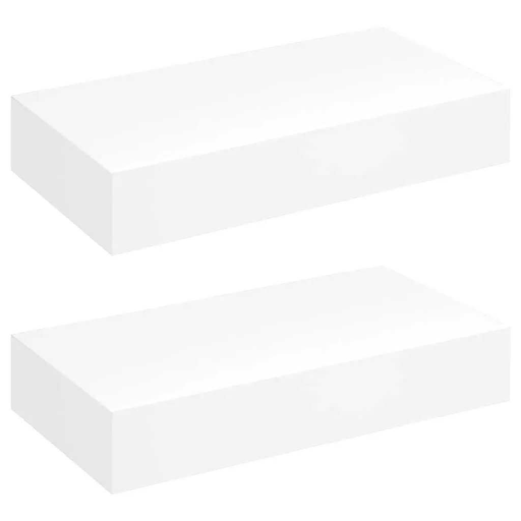 Floating Wall Shelves with Drawer Storage White 48cm Set of 2