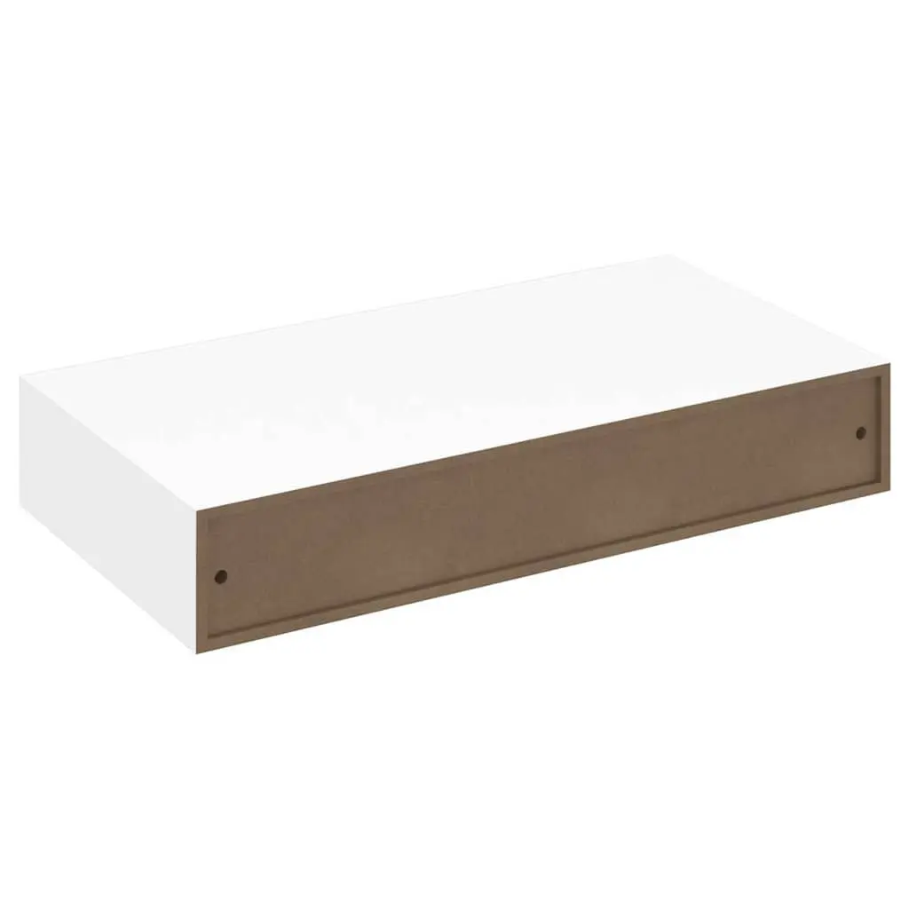 Floating Wall Shelves with Drawer Storage White 48cm Set of 2