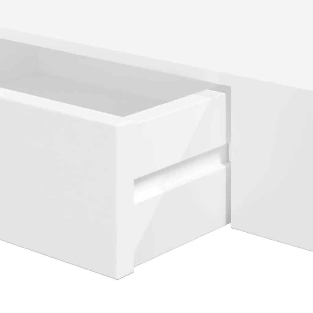 Floating Wall Shelves with Drawer Storage White 48cm Set of 2