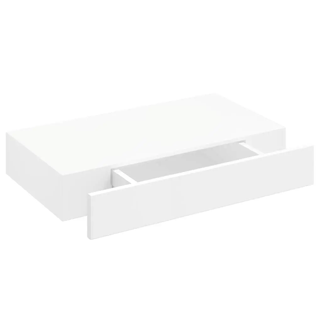 Floating Wall Shelves with Drawer Storage White 48cm Set of 2