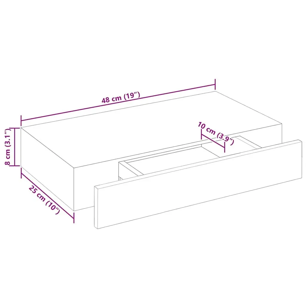 Floating Wall Shelves with Drawer Storage White 48cm Set of 2