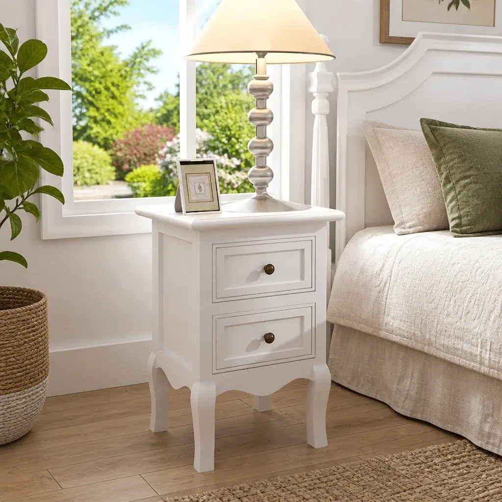 Bedside Tables Vintage Style Set of 4 White with Drawers