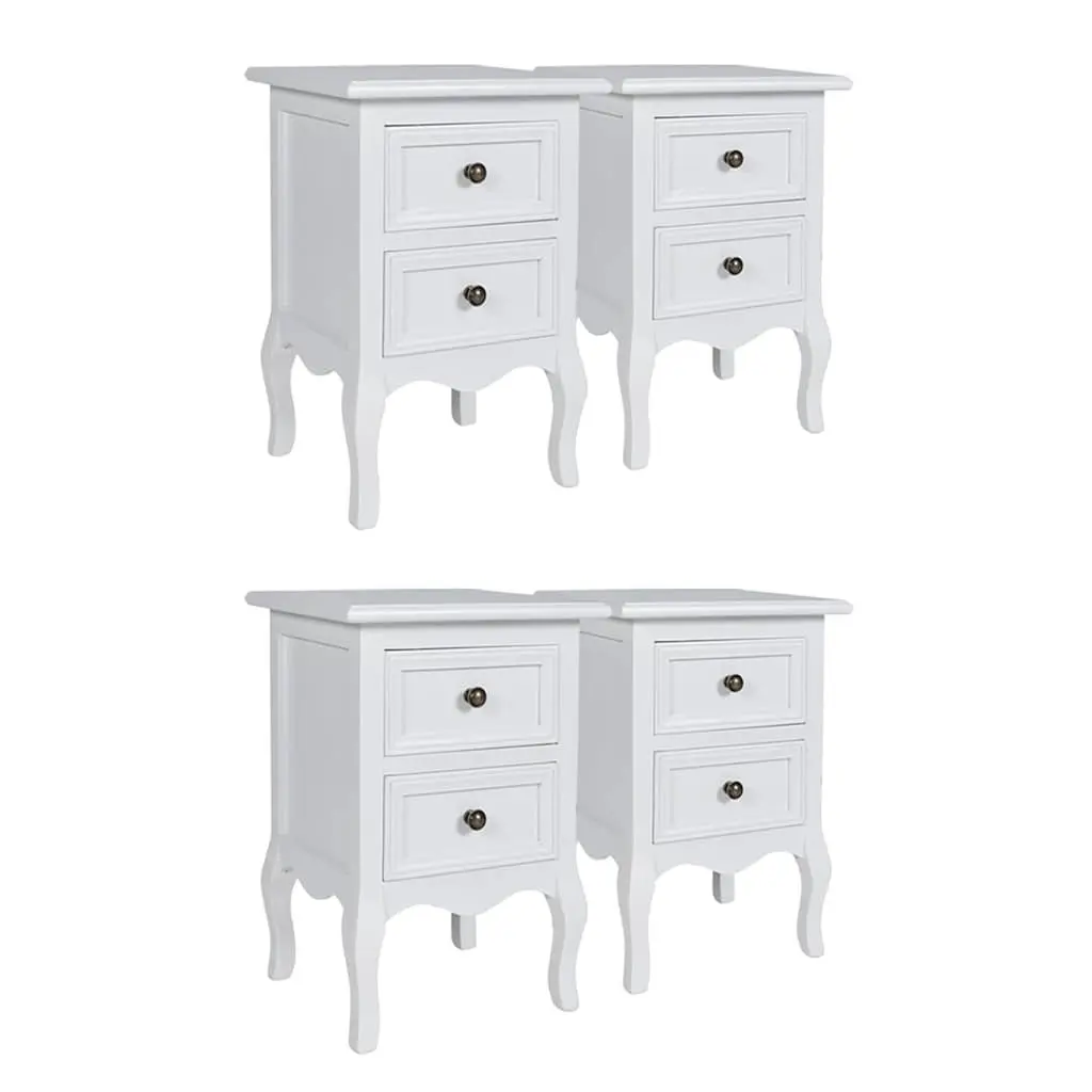 Bedside Tables Vintage Style Set of 4 White with Drawers