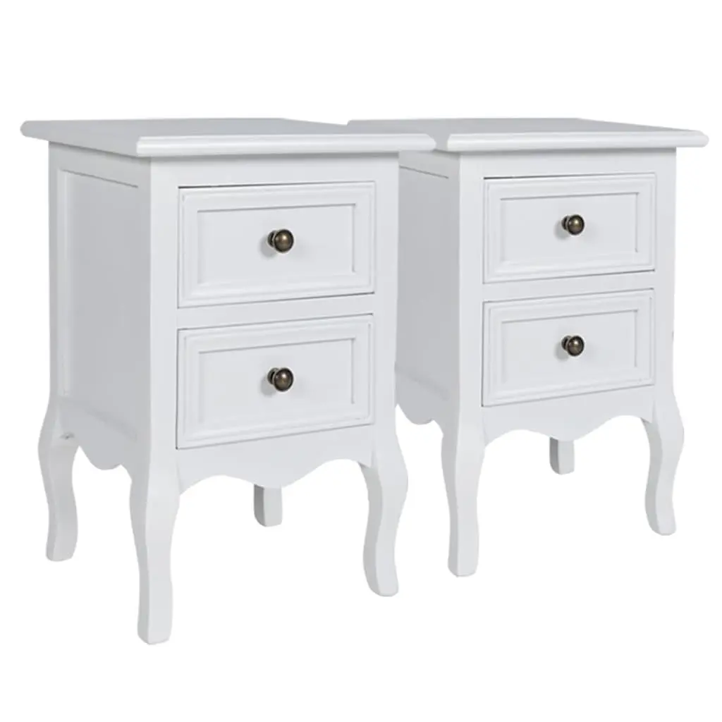 Bedside Tables Vintage Style Set of 4 White with Drawers