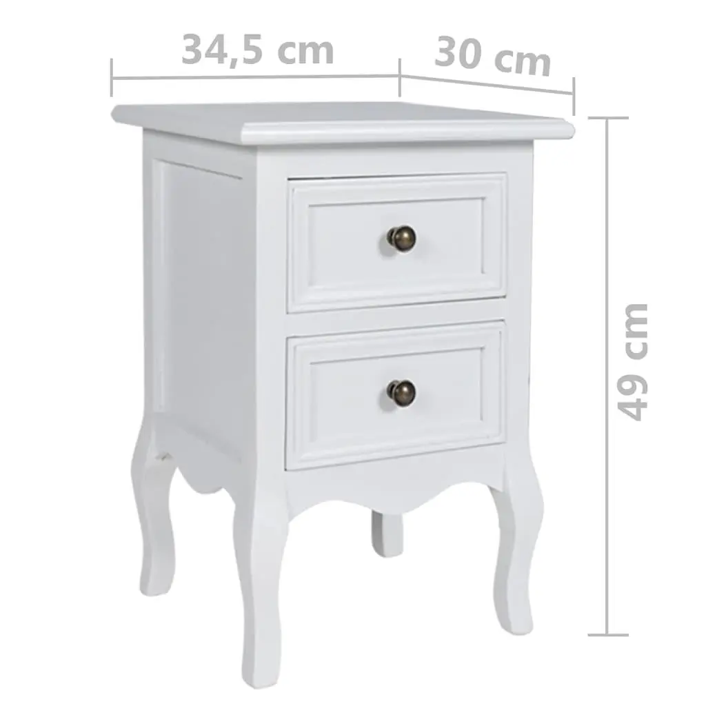 Bedside Tables Vintage Style Set of 4 White with Drawers