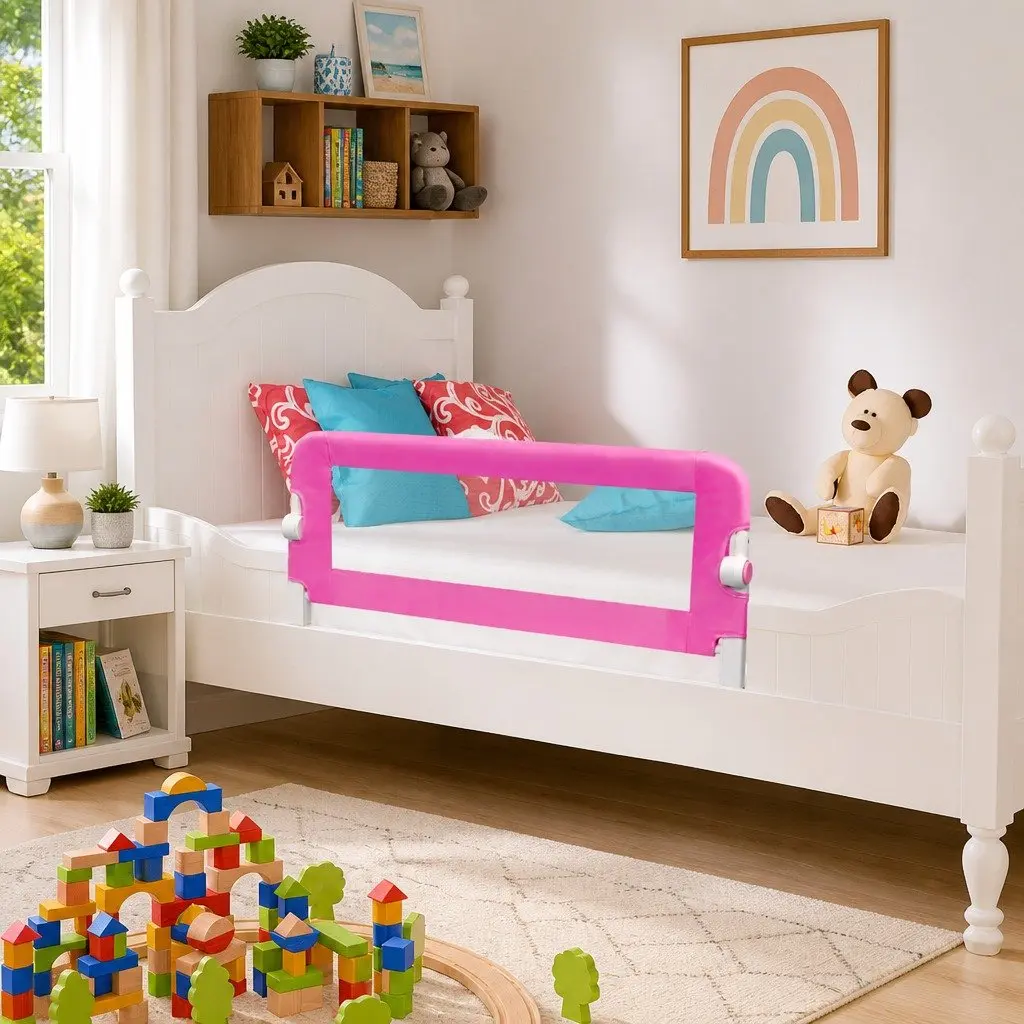 Toddler Safety Bed Rail Folding Guard Pink 102x42 cm 2 pcs