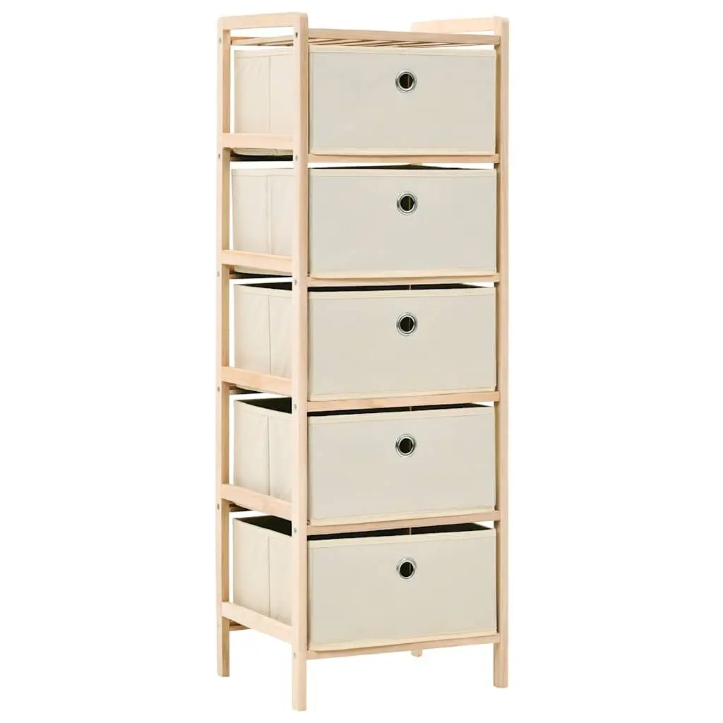 Storage Rack with 5 Fabric Baskets 2 Pack Beige Wooden Cabinet Organiser