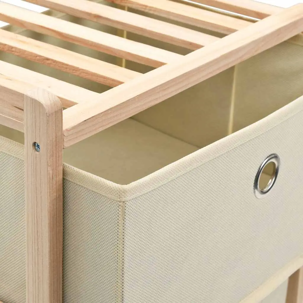 Storage Rack with 5 Fabric Baskets 2 Pack Beige Wooden Cabinet Organiser
