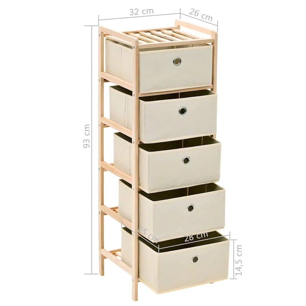 Storage Rack with 5 Fabric Baskets 2 Pack Beige Wooden Cabinet Organiser